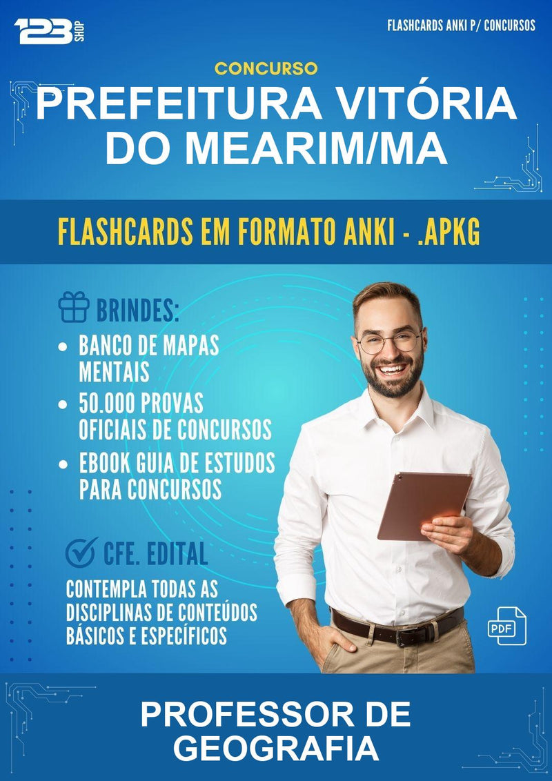Flashcards Anki para o Concurso Prefeitura Vitória do Mearim/MA para Professor de Geografia - 2000 Flashcards