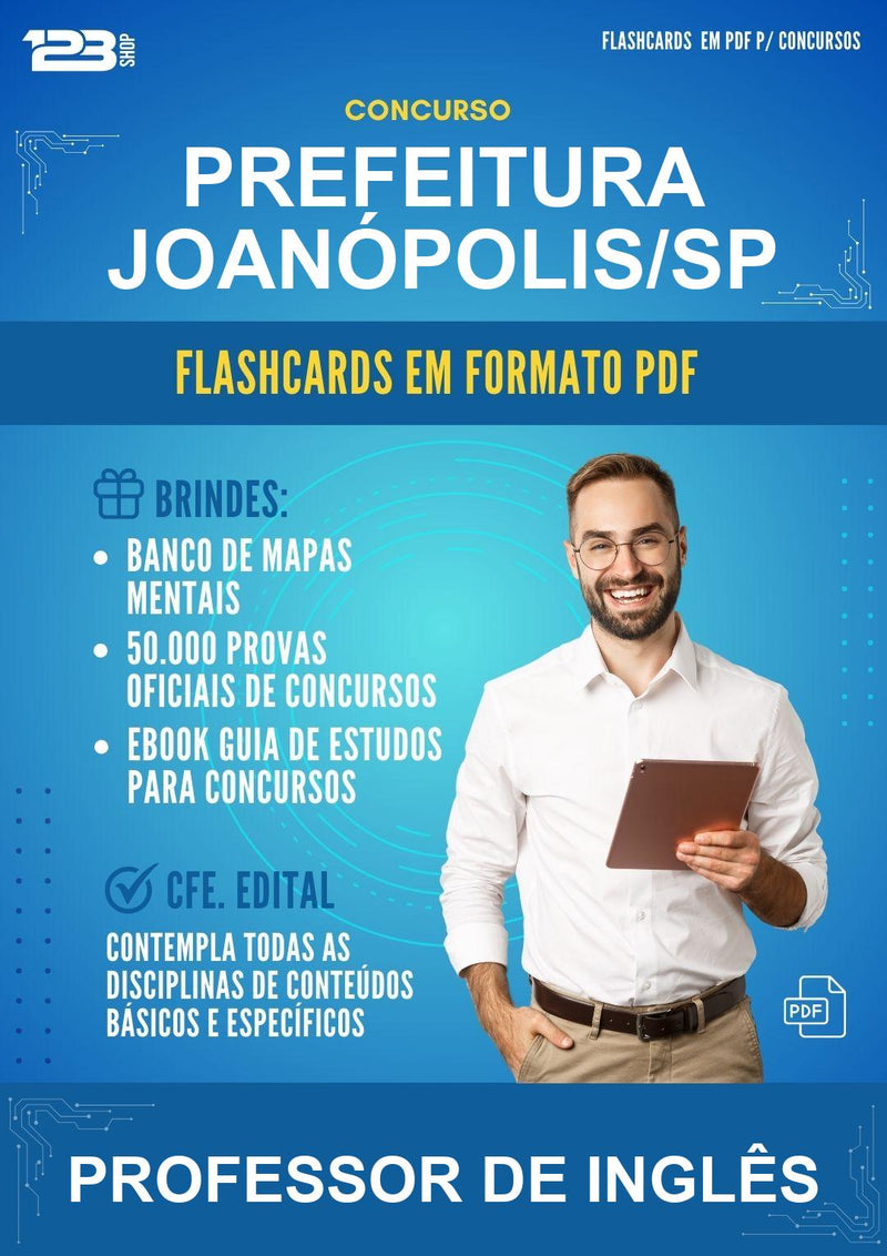 Flashcards em PDF para o Concurso Prefeitura Joanópolis/SP para Professor de Inglês - 400 Flashcards