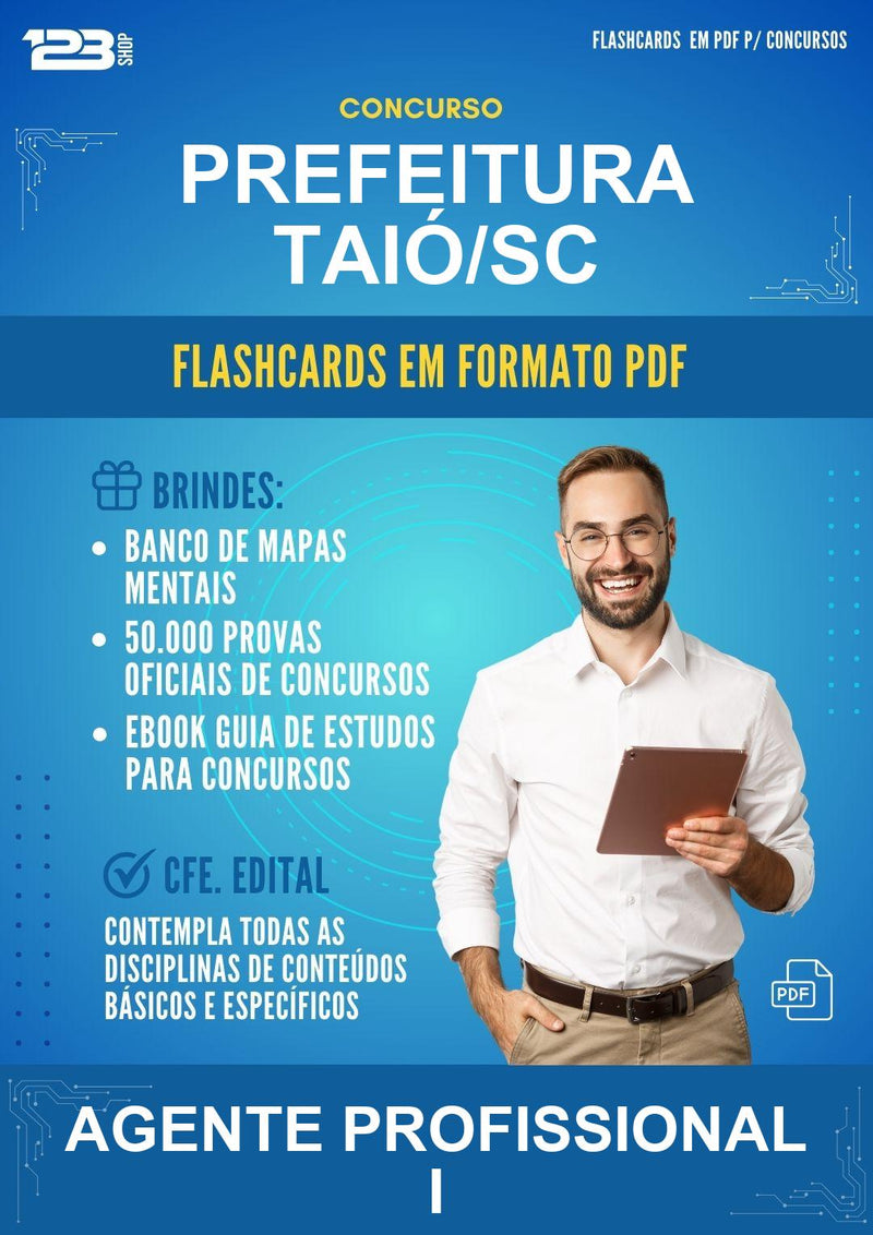Flashcards em PDF para o Concurso Prefeitura Taió/SC para Agente Profissional I - 1000 Flashcards