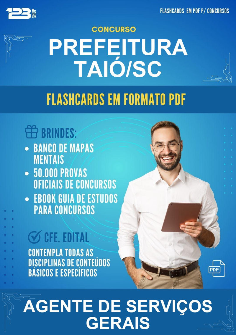 Flashcards em PDF para o Concurso Prefeitura Taió/SC para Agente de Serviços Gerais - 1000 Flashcards