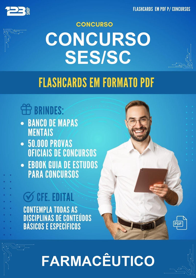Flashcards em PDF para o Concurso Ses/SC para Farmacêutico - 1000 Flashcards