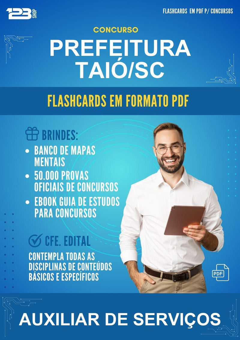 Flashcards em PDF para o Concurso Prefeitura Taió/SC para Auxiliar de Serviços - 2000 Flashcards