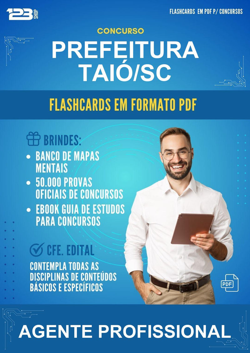 Flashcards em PDF para o Concurso Prefeitura Taió/SC para Agente Profissional - 2000 Flashcards