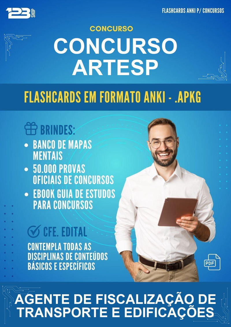 Flashcards Anki para o Concurso Artesp para Agente de Fiscalização de Transporte E Edificações - 400 Flashcards