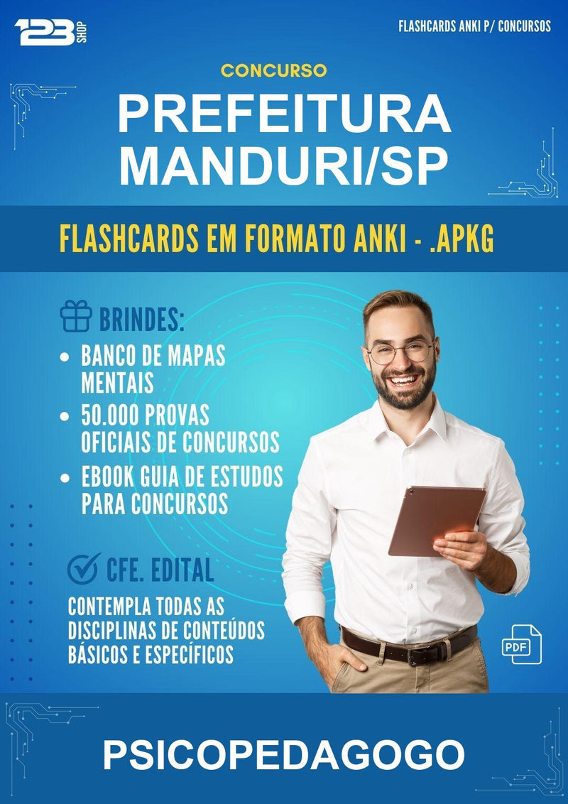 Flashcards Anki para o Concurso Prefeitura Manduri/SP para Psicopedagogo - 400 Flashcards
