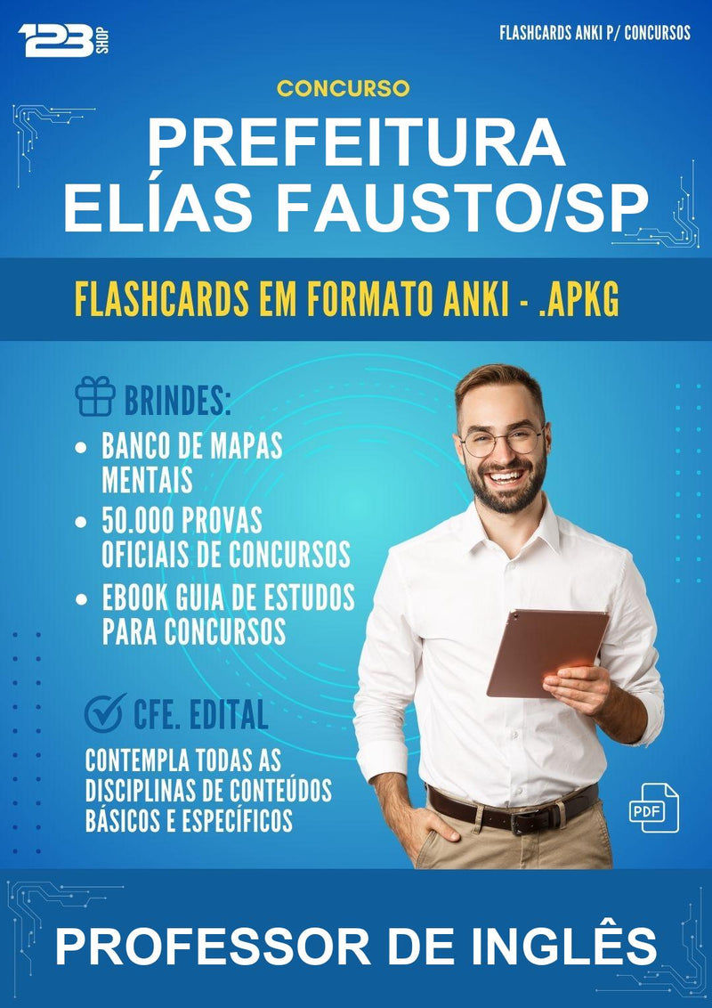 Flashcards Anki para o Concurso Prefeitura Elías Fausto/SP para Professor de Inglês - 400 Flashcards