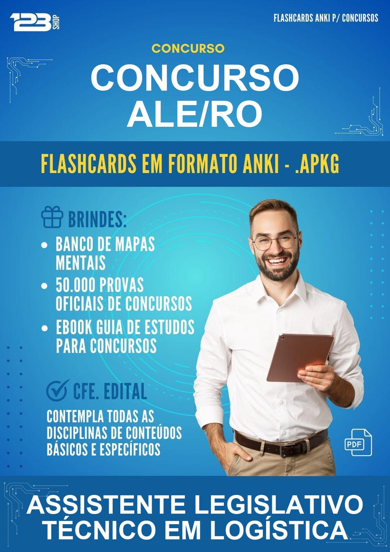 Flashcards Anki para o Concurso Ale/RO para Assistente Legislativo Técnico Em Logística - 1000 Flashcards
