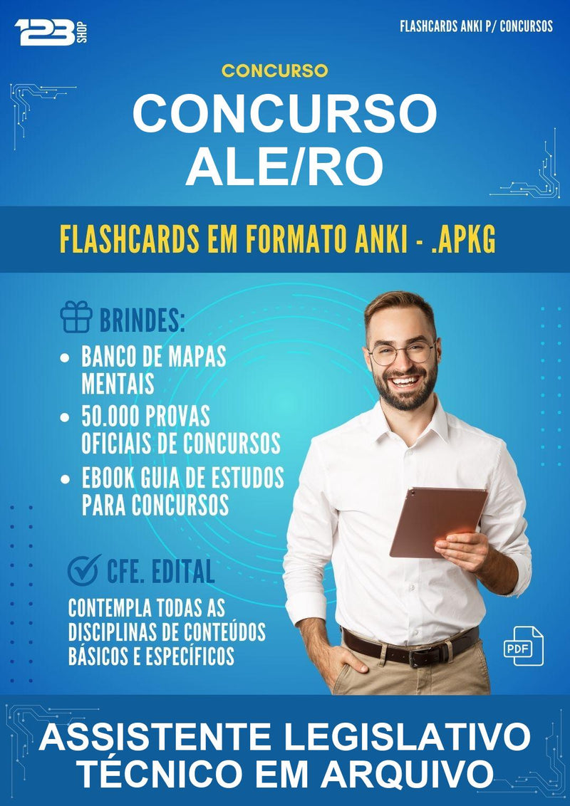 Flashcards Anki para o Concurso Ale/RO para Assistente Legislativo Técnico Em Arquivo - 1000 Flashcards