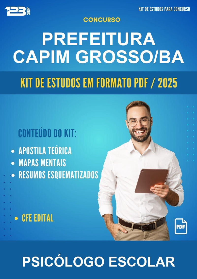 Kit de Estudos para o Concurso Prefeitura Capim Grosso/BA para Psicólogo Escolar