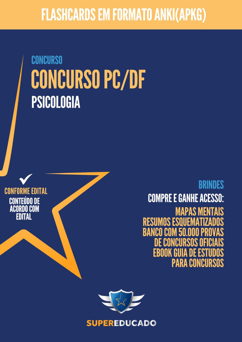 Flashcards para Concurso PC/DF 2024 para Psicólogo - 1.000 Flashcards - Conteúdo de Acordo com Edital