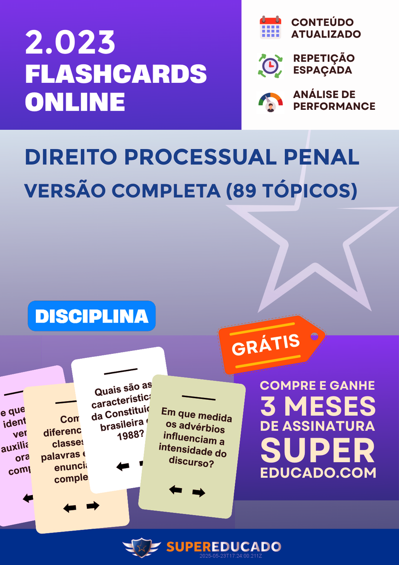 2.023 Flashcards de Direito Processual Penal - Versão Completa (89 Tópicos) - Acesso Online Imediato