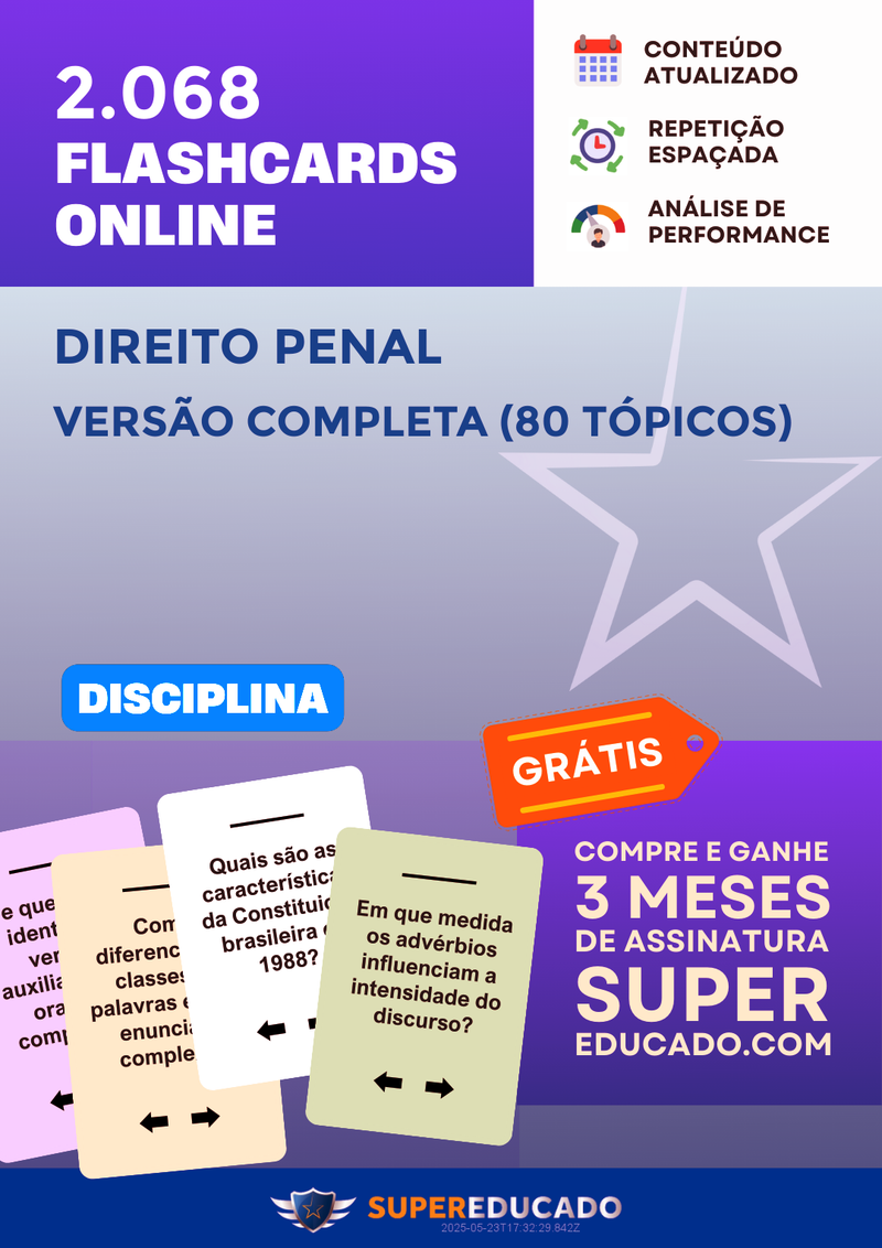 2.068 Flashcards de Direito Penal - Versão Completa (80 Tópicos) - Acesso Online Imediato