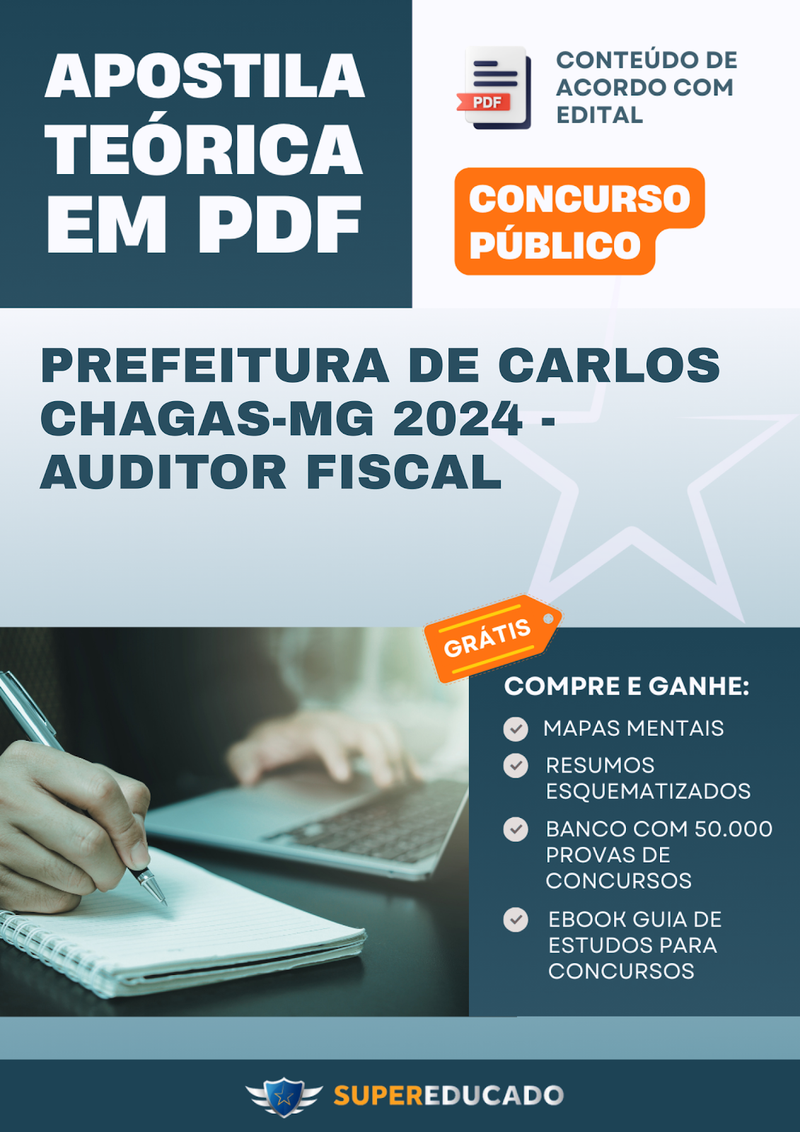 Apostila Teórica para Concurso da Prefeitura de Carlos Chagas-MG 2024 - Auditor Fiscal - Com Caderno de Questões