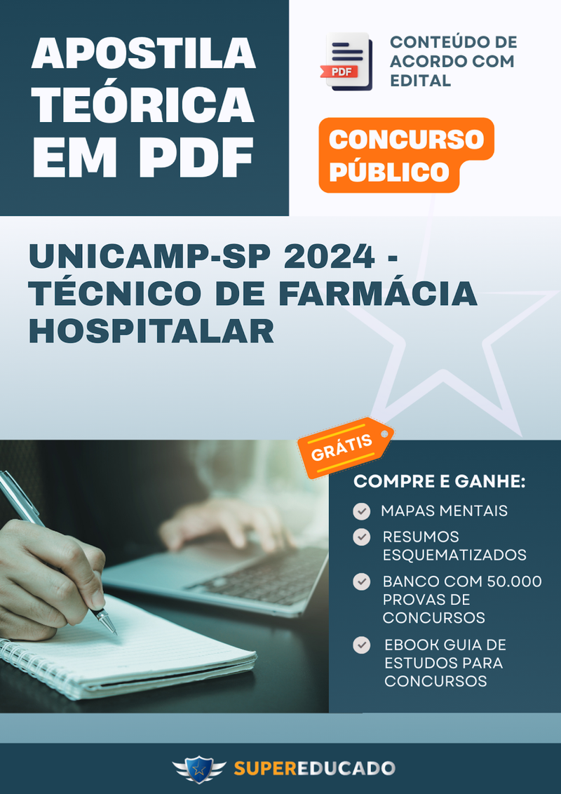 Apostila Teórica para Concurso UNICAMP-SP 2024 - Técnico de Farmácia Hospitalar - Com Caderno de Questões