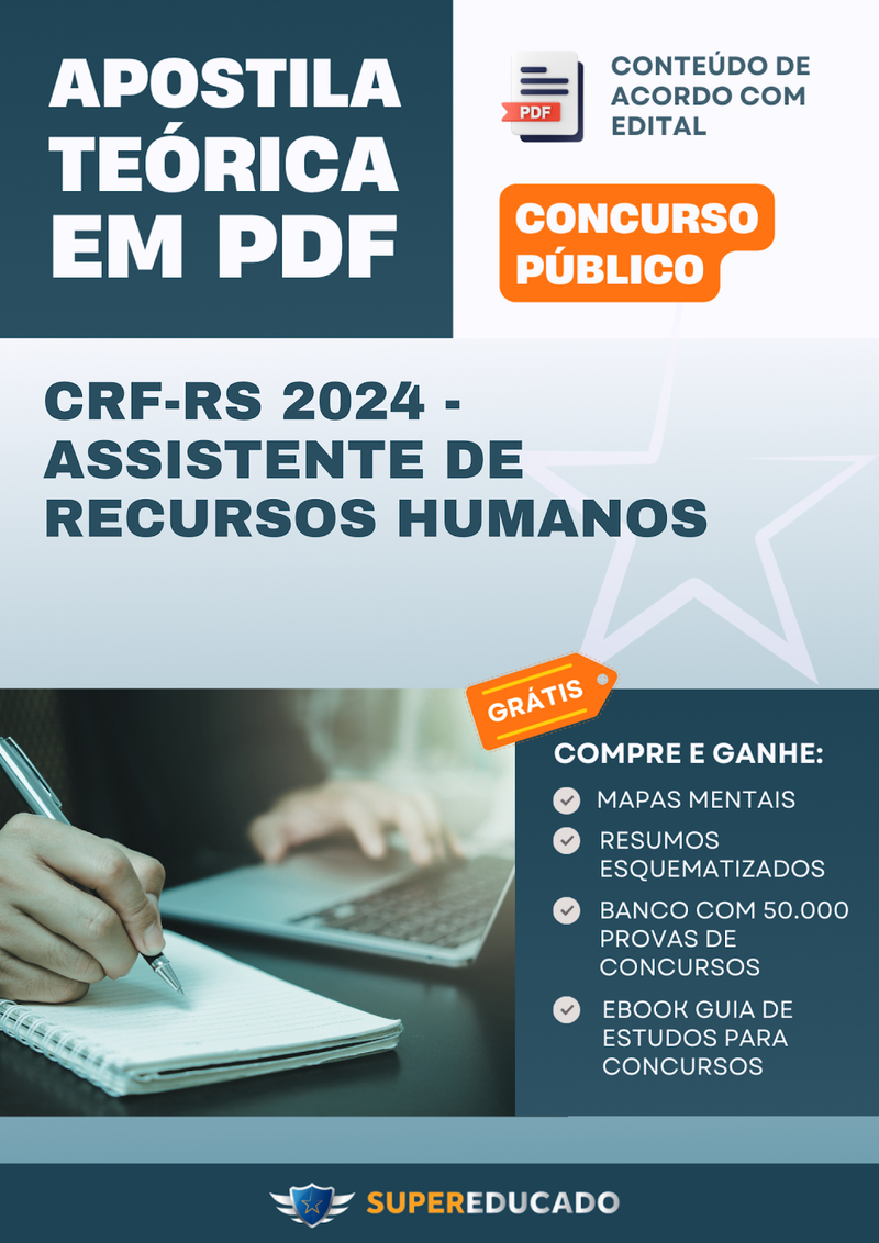 Apostila Teórica para Concurso CRF-RS 2024 - Assistente de Recursos Humanos - Com Caderno de Questões