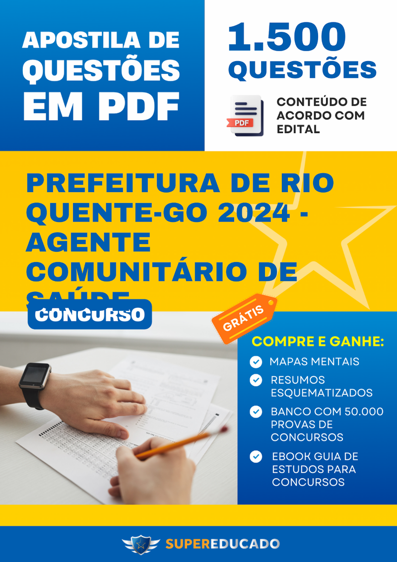 Apostila de Questões para Concurso da Prefeitura de Rio Quente-GO 2024 - Agente Comunitário de Saúde - 1.500 Questões