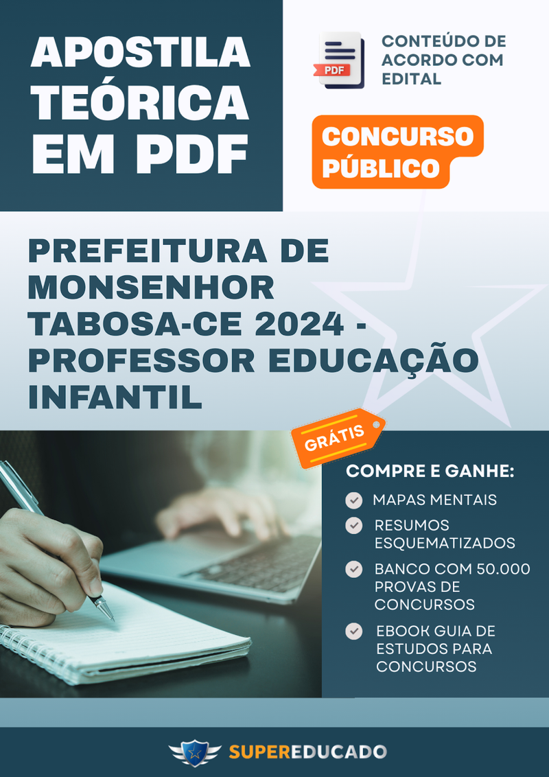 Apostila Teórica para Concurso da Prefeitura de Monsenhor Tabosa-CE 2024 - Professor Educação Infantil - Com Caderno de Questões
