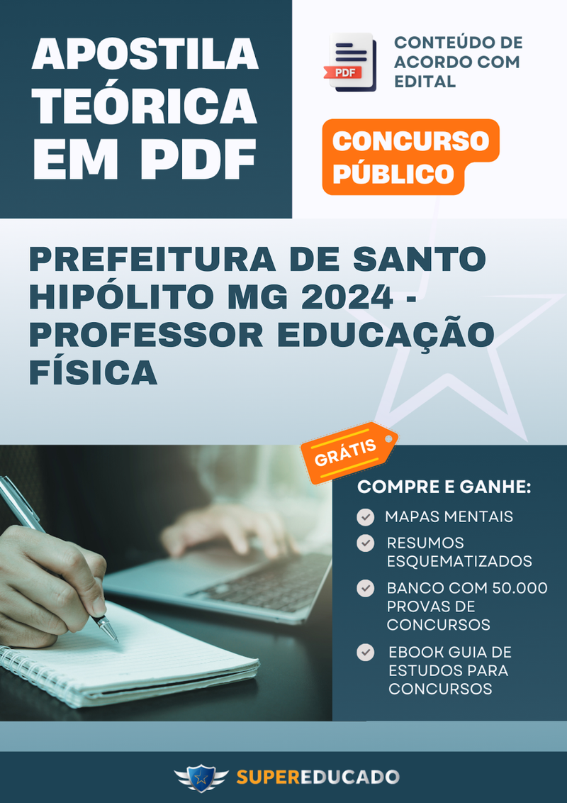 Apostila Teórica para Concurso da Prefeitura de Santo Hipólito MG 2024 - Professor Educação Física - Com Caderno de Questões
