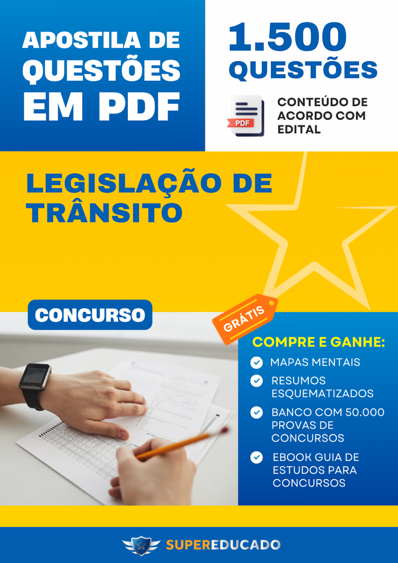 Apostila de Questões para Concurso de Legislação de Trânsito - 1.500 Questões