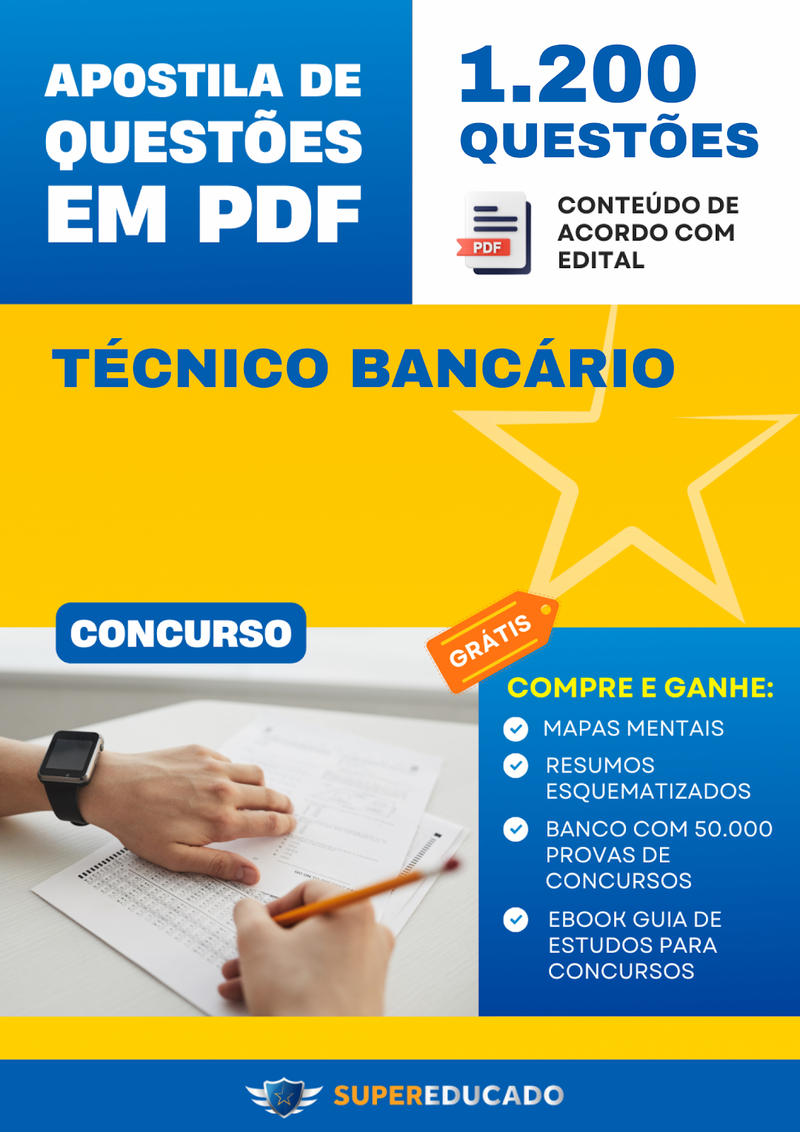 Apostila de Questões para Concurso de Técnico Bancário - 1.200 Questões