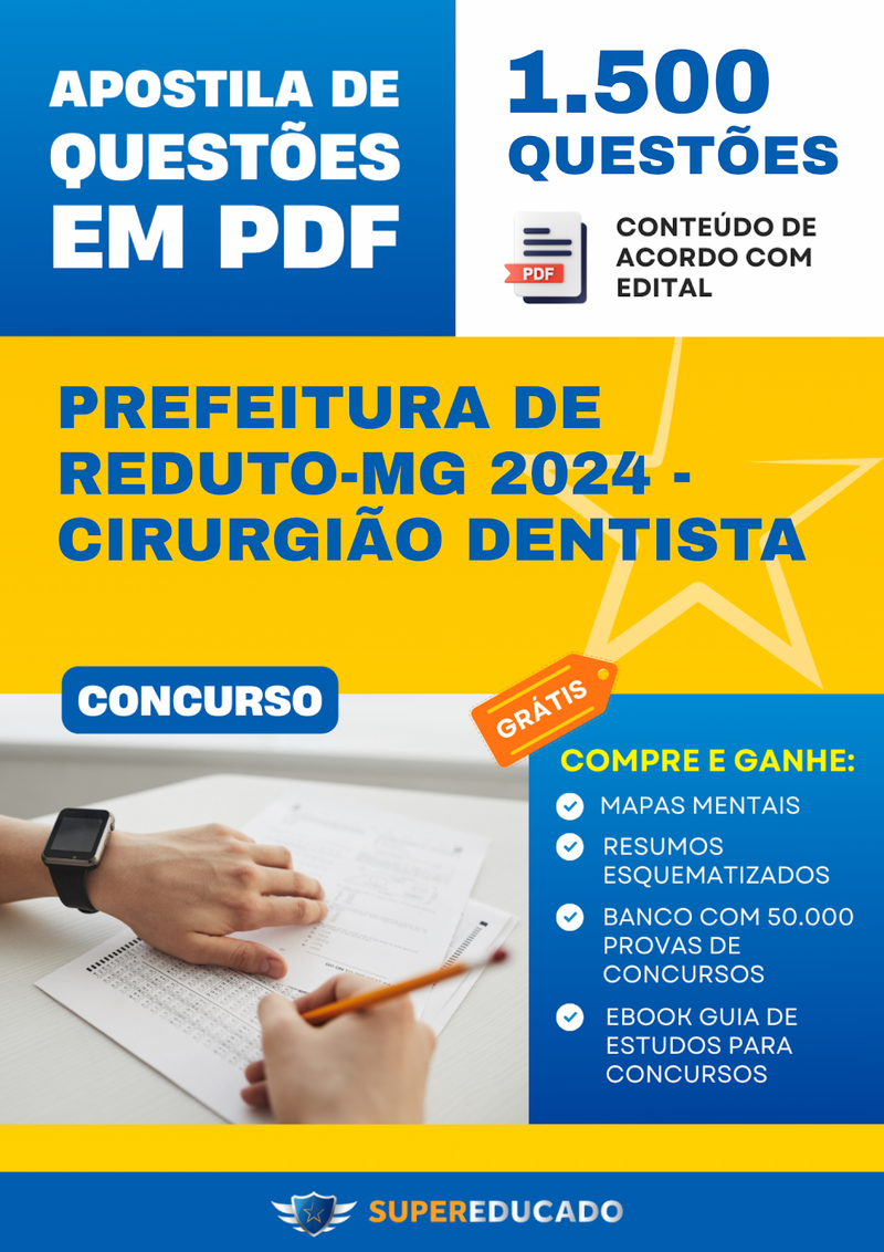 Apostila de Questões para Concurso da Prefeitura de Reduto-MG 2024 - Cirurgião Dentista - 1.500 Questões