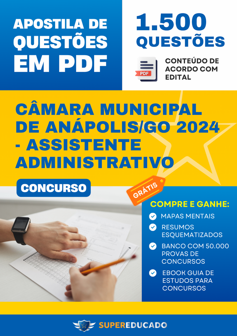 Apostila de Questões para Concurso da Câmara Municipal de Anápolis/GO 2024 - Assistente Administrativo - 1.500 Questões