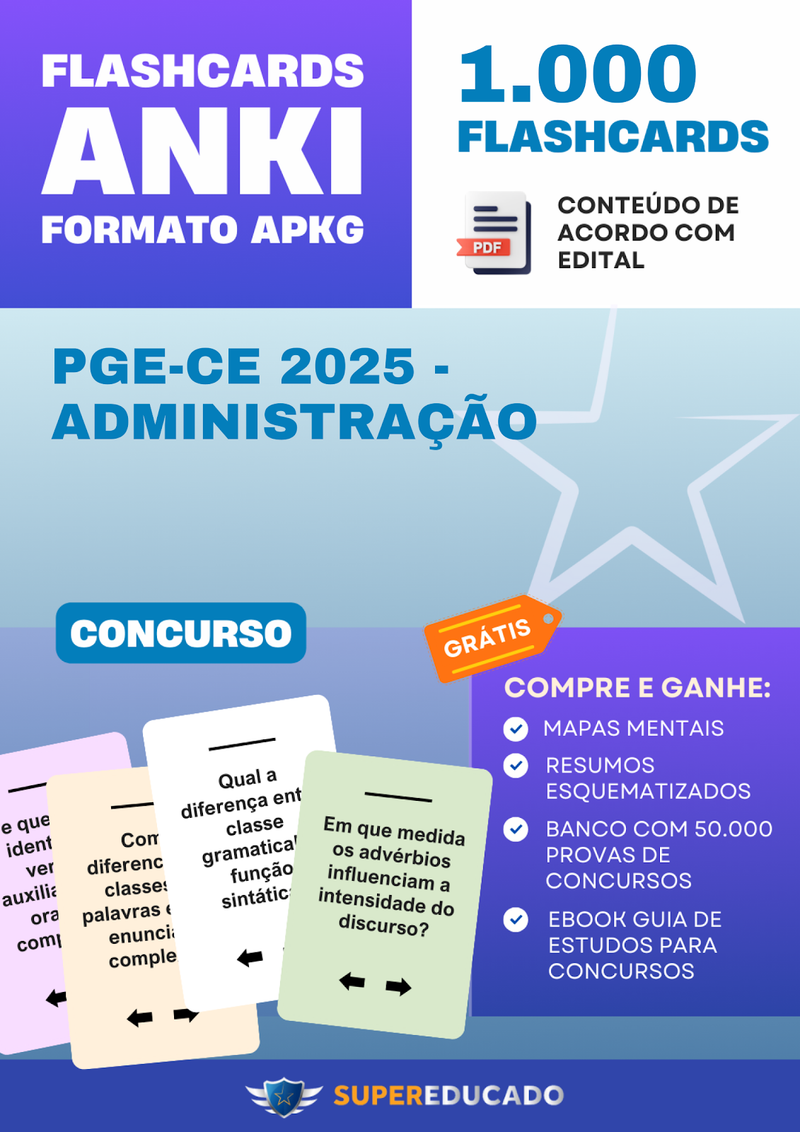 Flashcards para Concurso PGE-CE 2025 - Administração - 1.000 Anki Flashcards