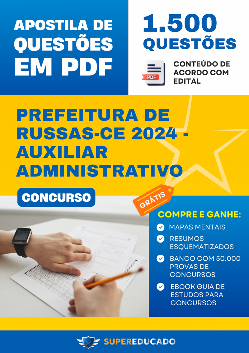 Apostila de Questões para Concurso da Prefeitura de Russas-CE 2024 - Auxiliar Administrativo - 1.500 Questões