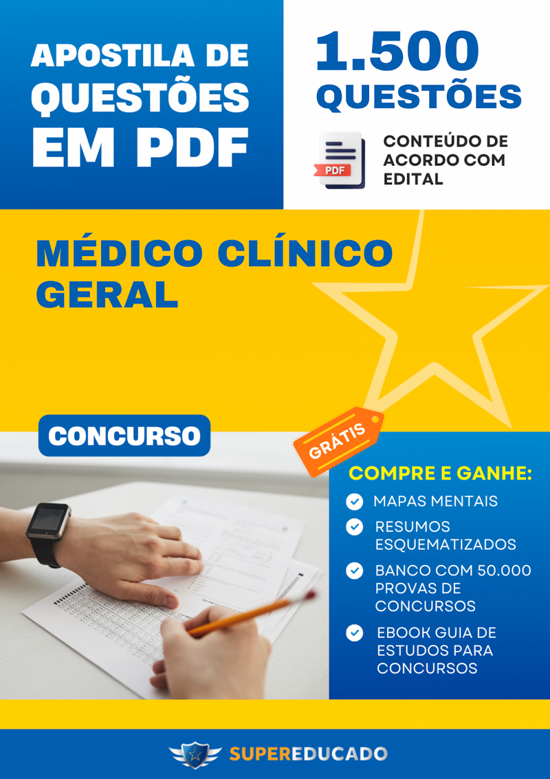 Apostila de Questões para Concurso de Médico Clínico Geral - 1.500 Questões