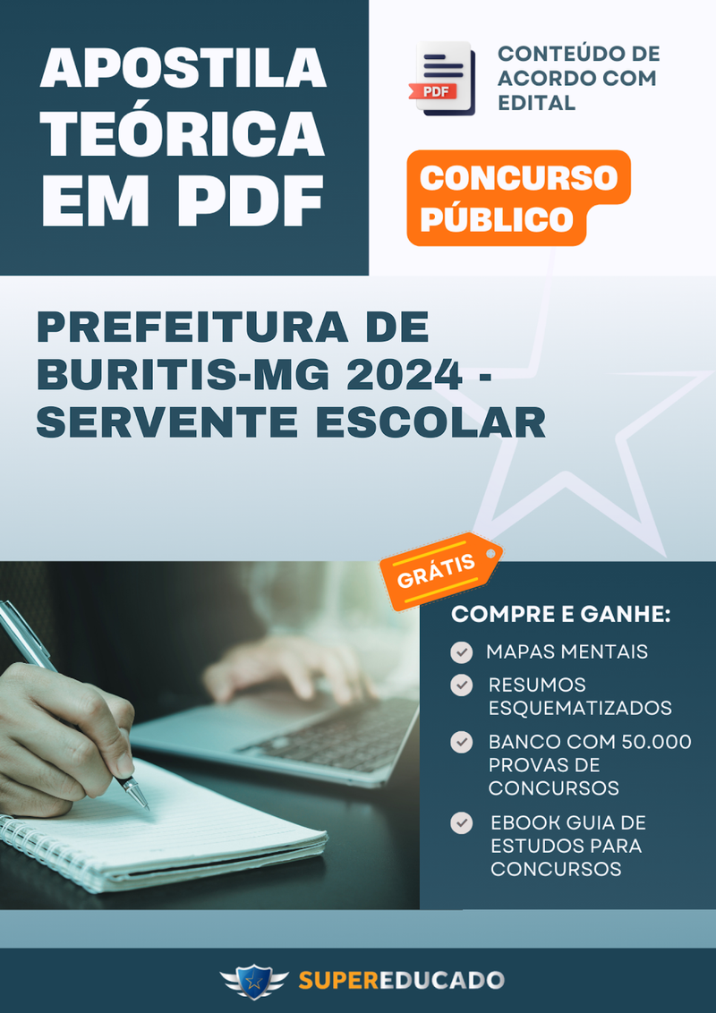 Apostila Teórica para Concurso da Prefeitura de Buritis-MG 2024 - Servente Escolar - Com Caderno de Questões