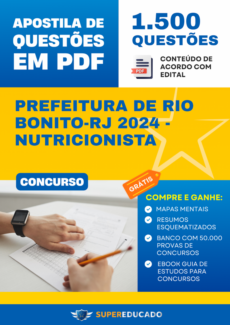 Apostila de Questões para Concurso da Prefeitura de Rio Bonito-RJ 2024 - Nutricionista - 1.500 Questões