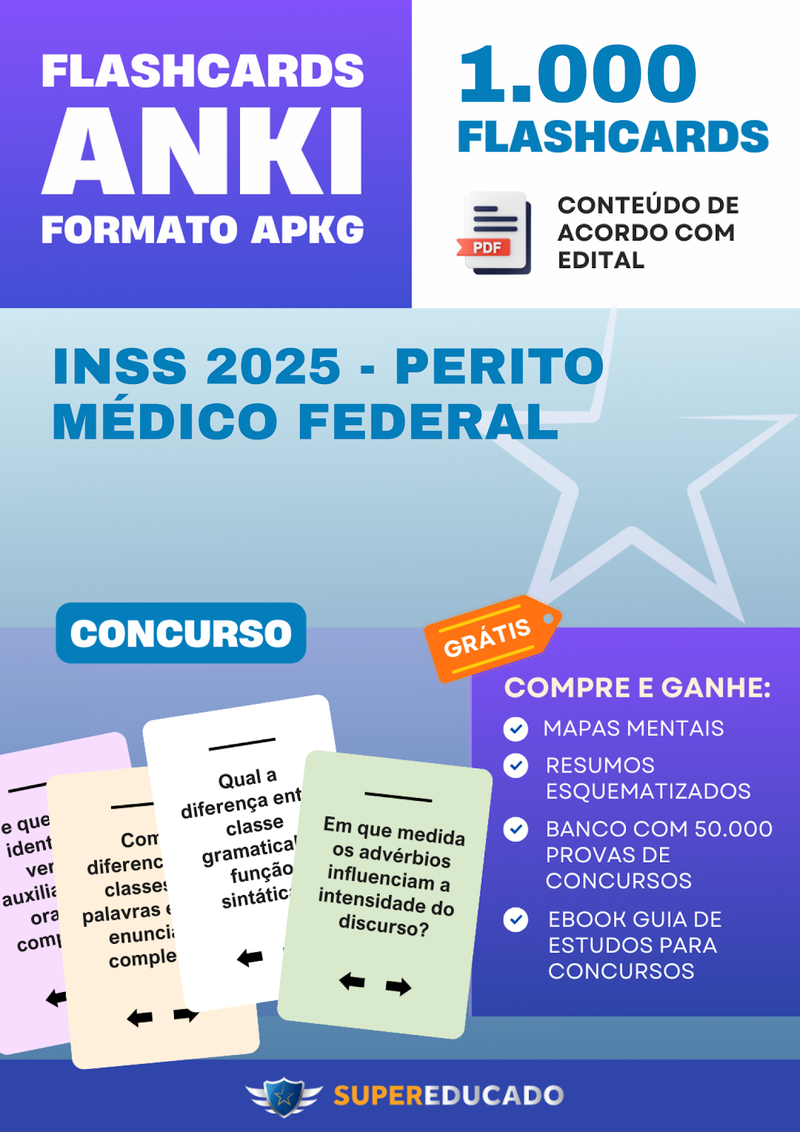 Flashcards para Concurso INSS 2025 - Perito Médico Federal - 1.000 Anki Flashcards