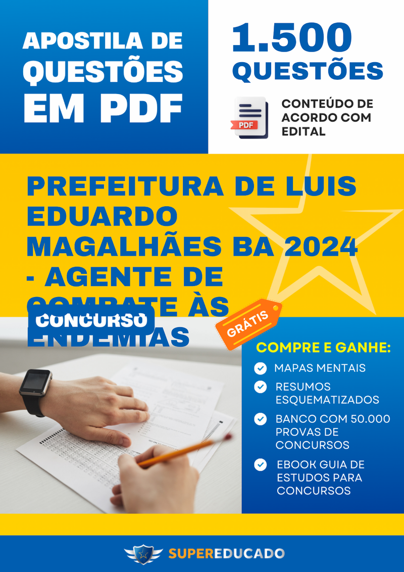 Apostila de Questões para Concurso da Prefeitura de Luis Eduardo Magalhães BA 2024 - Agente de Combate às Endemias - 1.500 Questões