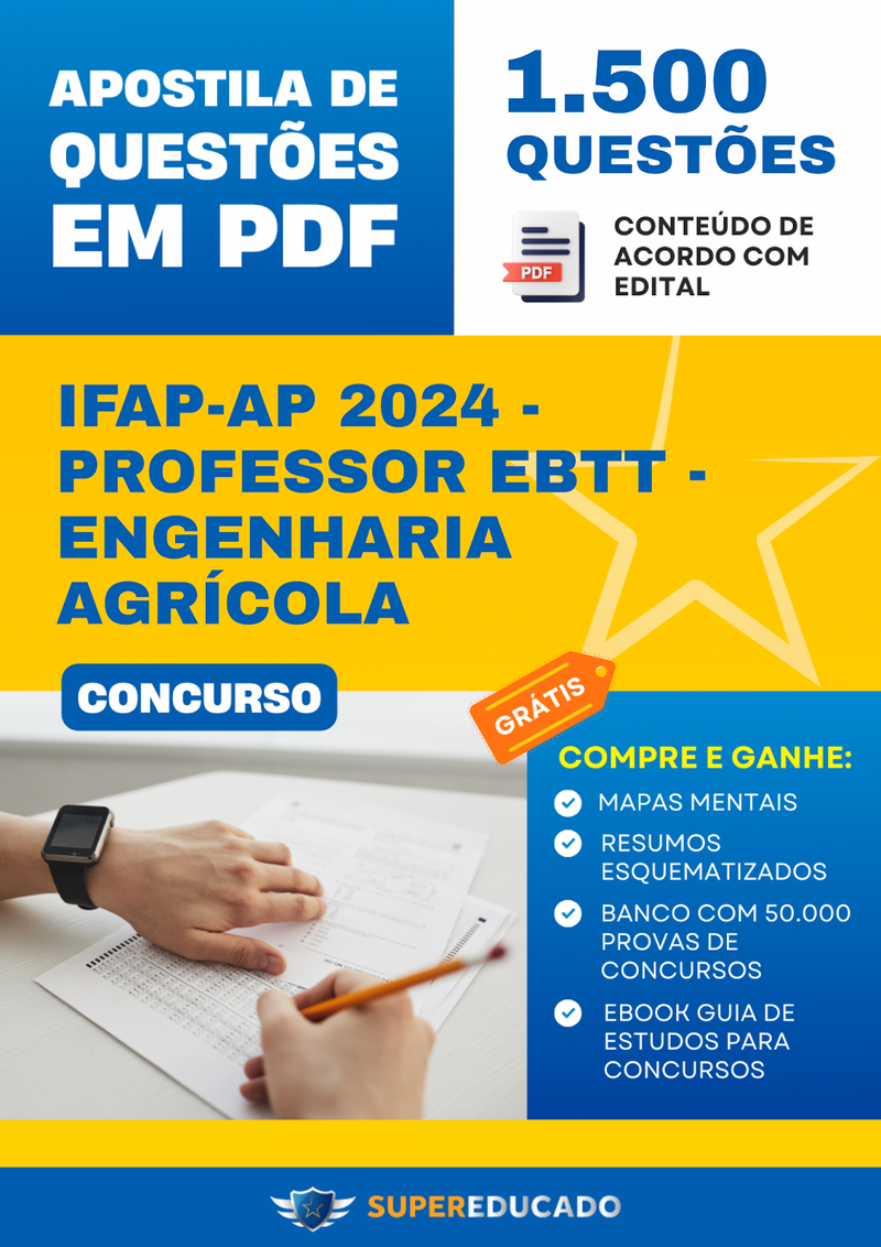 Apostila de Questões para Concurso IFAP-AP 2024 - Professor EBTT - Engenharia Agrícola - 1.500 Questões