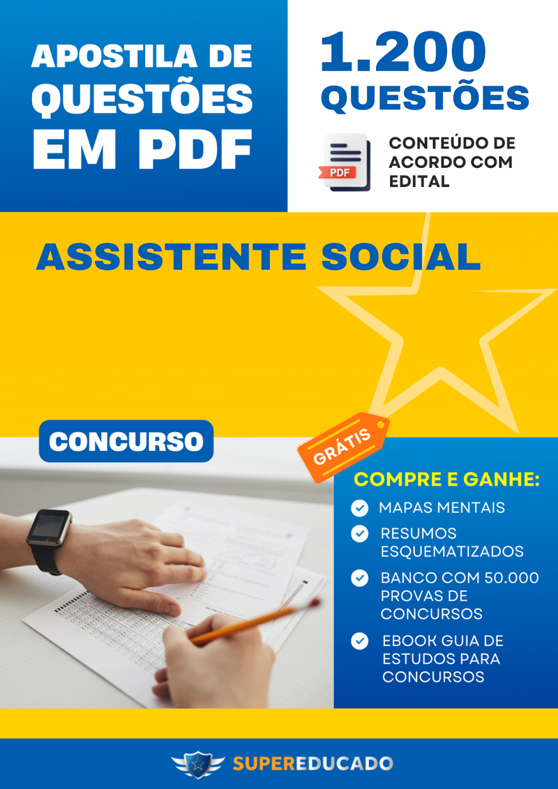 Apostila de Questões para Concurso de Assistente Social - 1.200 Questões