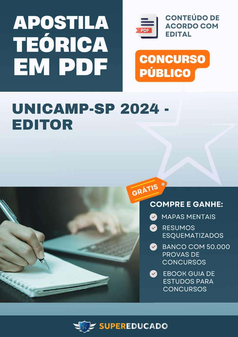 Apostila Teórica para Concurso UNICAMP-SP 2024 - Editor - Com Caderno de Questões