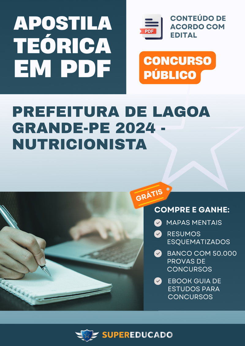 Apostila Teórica para Concurso da Prefeitura de Lagoa Grande-PE 2024 - Nutricionista - Com Caderno de Questões