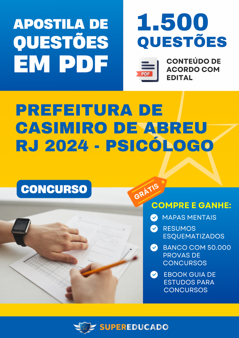 Apostila de Questões para Concurso da Prefeitura de Casimiro de Abreu RJ 2024 - Psicólogo - 1.500 Questões