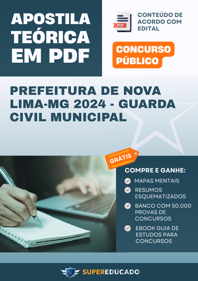 Apostila Teórica para Concurso da Prefeitura de Nova Lima-MG 2024 - Guarda Civil Municipal - Com Caderno de Questões