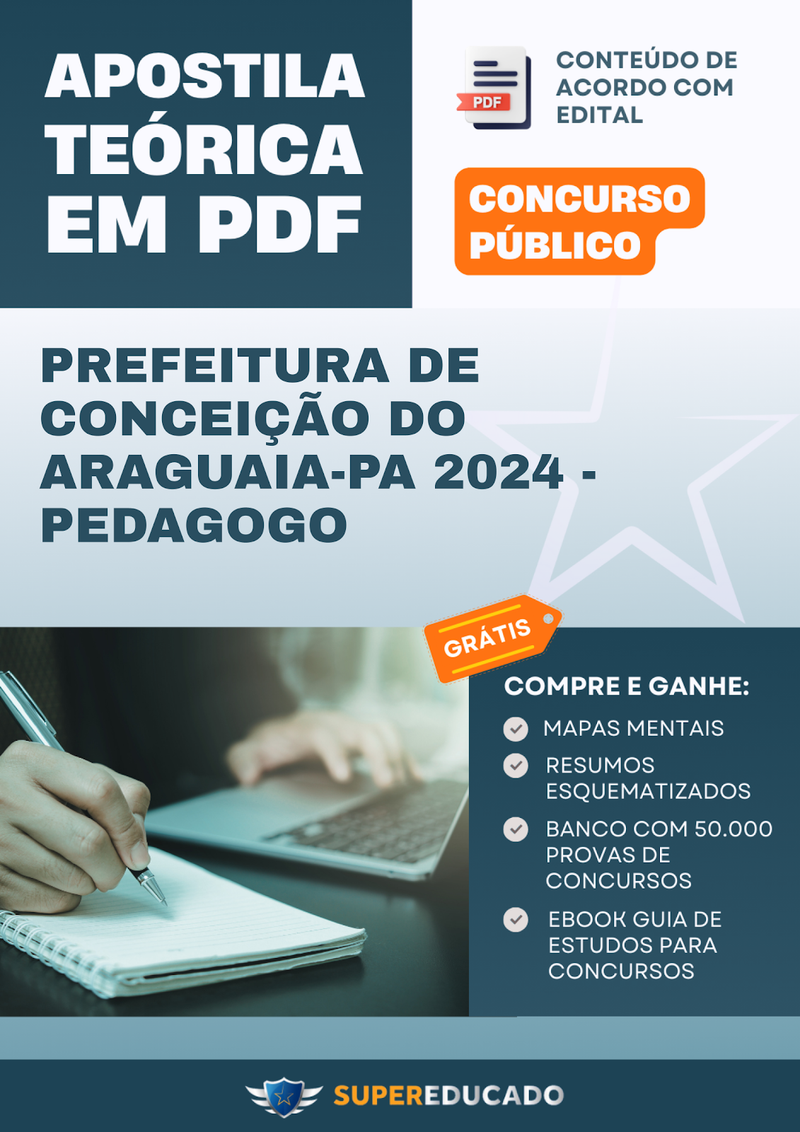 Apostila Teórica para Concurso da Prefeitura de Conceição do Araguaia-PA 2024 - Pedagogo - Com Caderno de Questões