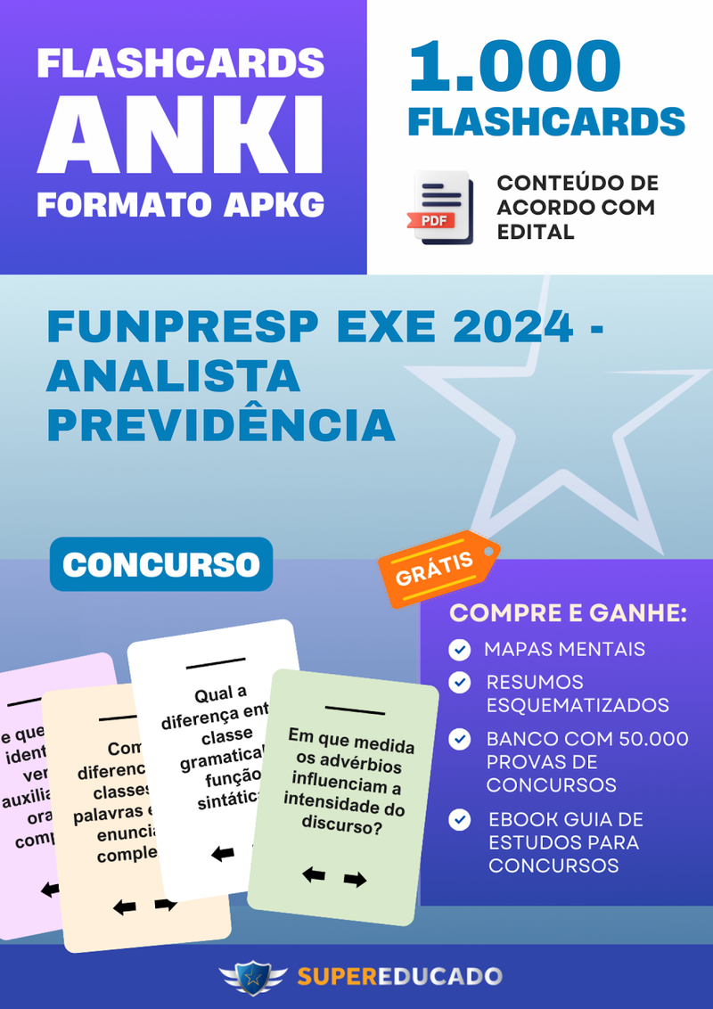 Flashcards para Concurso Funpresp Exe 2024 - Analista Previdência - 1.000 Anki Flashcards