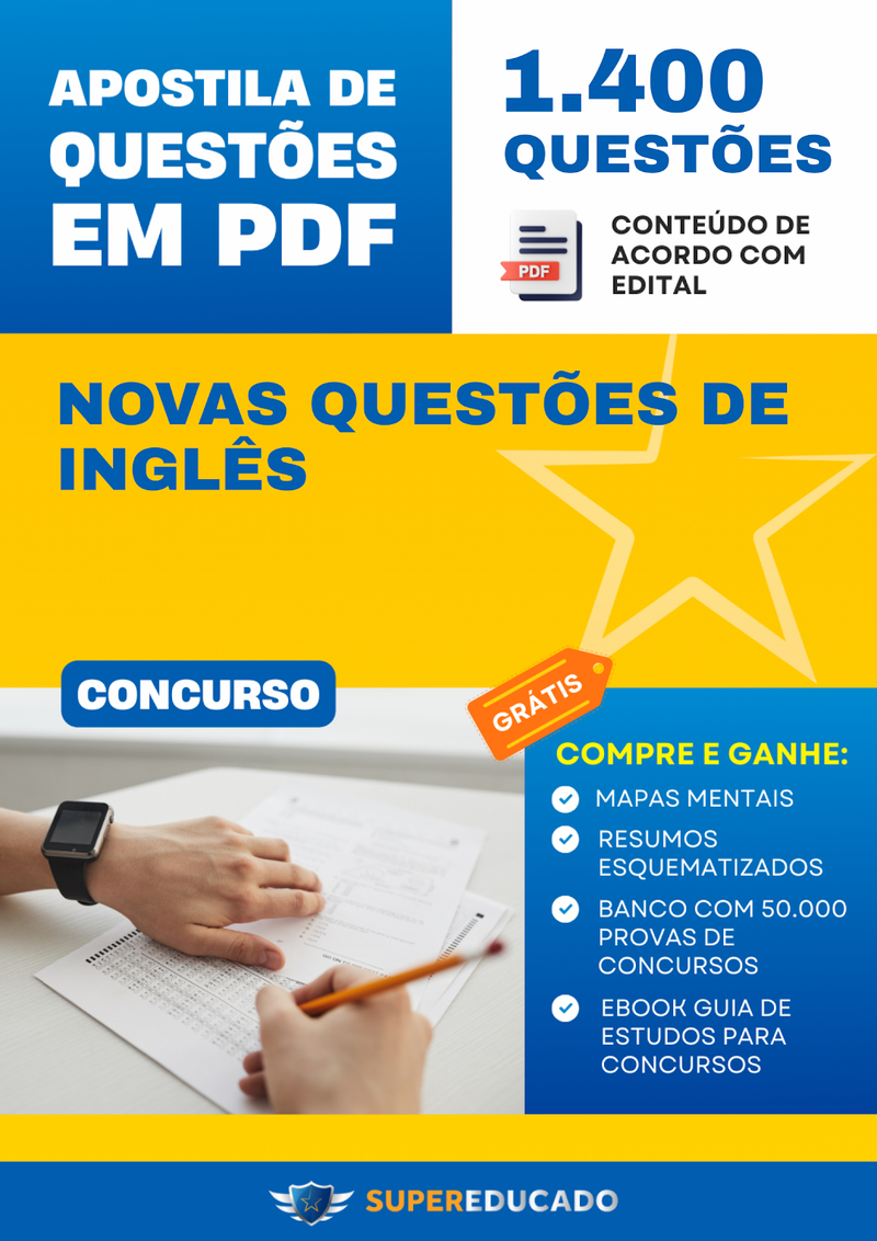 Apostila de Questões para Concurso de Novas Questões de Inglês - 1.400 Questões