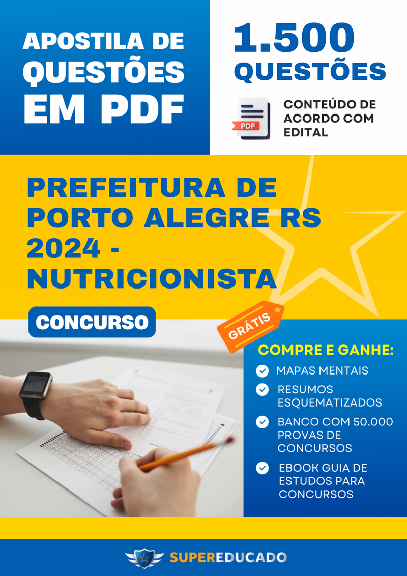 Apostila de Questões para Concurso da Prefeitura de Porto Alegre RS 2024 - Nutricionista - 1.500 Questões