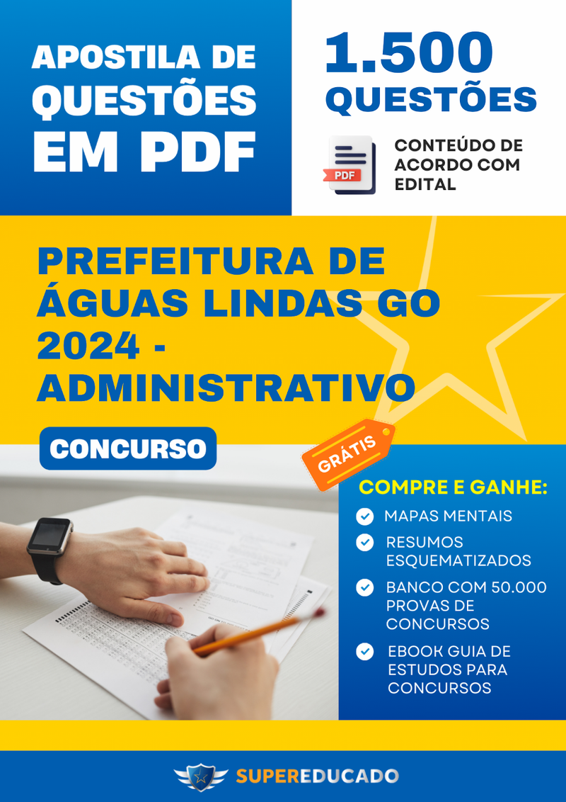 Apostila de Questões para Concurso da Prefeitura de Águas Lindas GO 2024 - Administrativo - 1.500 Questões