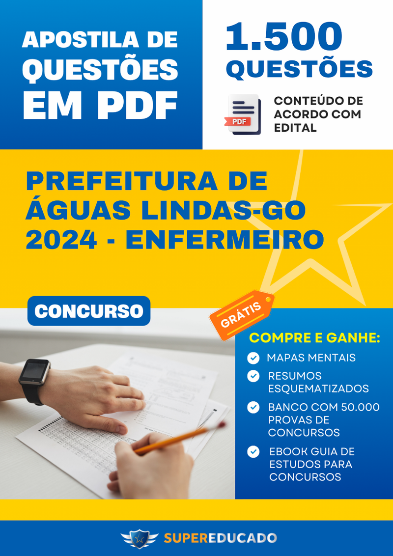 Apostila de Questões para Concurso da Prefeitura de Águas Lindas-GO 2024 - Enfermeiro - 1.500 Questões