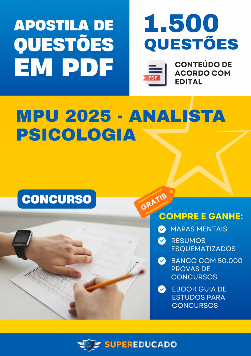 Apostila de Questões para Concurso MPU 2025 - Analista Psicologia - 1.500 Questões