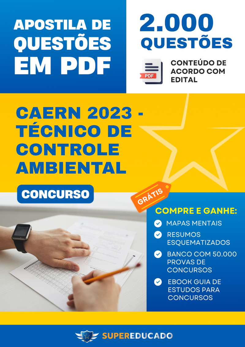 Apostila de Questões para Concurso CAERN 2023 - Técnico de Controle Ambiental - 2.000 Questões