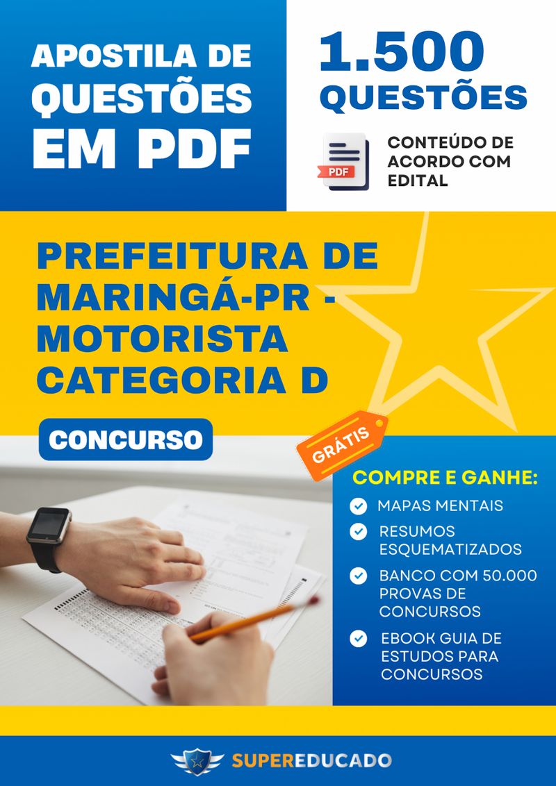Apostila de Questões para Concurso da Prefeitura de Maringá-PR - Motorista Categoria D - 1.500 Questões
