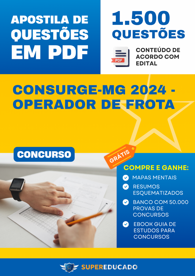 Apostila de Questões para Concurso Consurge-MG 2024 - Operador de Frota - 1.500 Questões