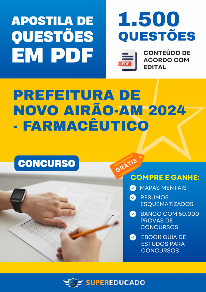 Apostila de Questões para Concurso da Prefeitura de Novo Airão-AM 2024 - Farmacêutico - 1.500 Questões